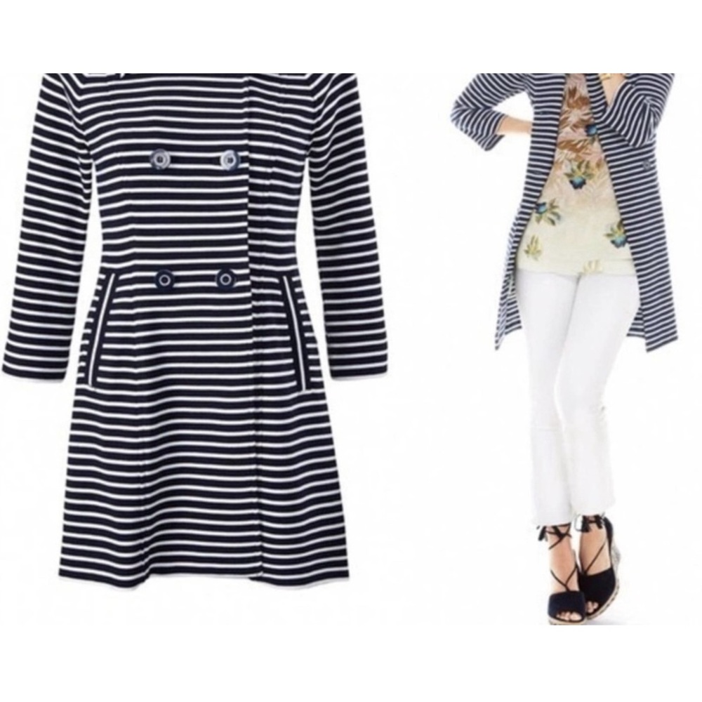 Cabi Maritime Striped Navy Trench Coat Jacket
